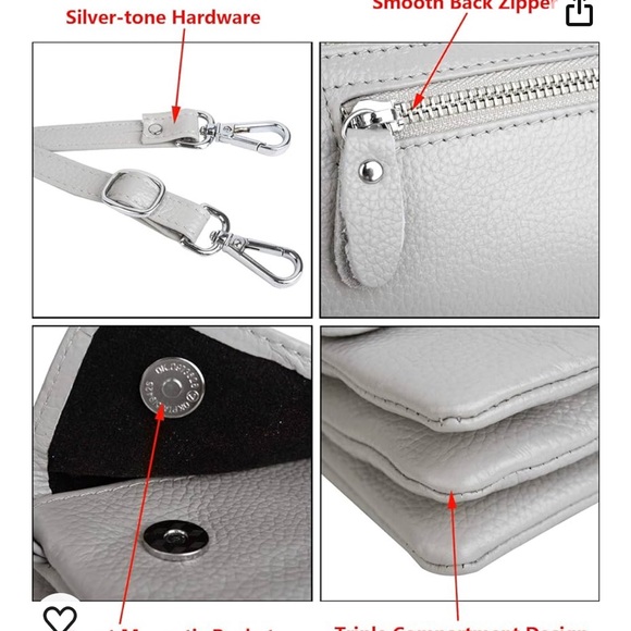 YALUXE Leather Wristlet Clutch Handbag Crossbody W/ RFID Blocking Light Gray - Picture 9 of 11